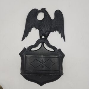 Vintage Black Metal Wall Pocket mail box planter Eagle USA Patriotic
